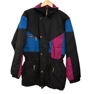 Descent Spirit Black, Pink and Blue Full Zip Vintage 80's Ski Jacket -  Size S